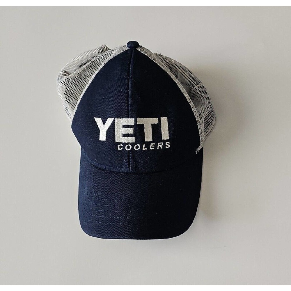 Yeti Cooler Hat Logo Patch Snapback Cap Navy Blue Mesh Back Adjustable
